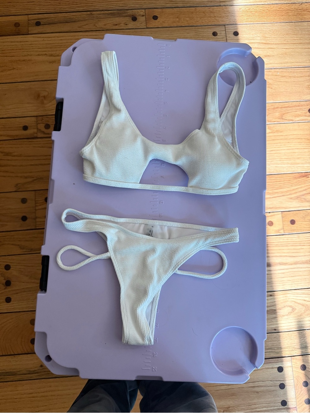 Ribbed Cutout Bikini Set in White